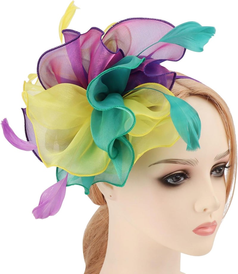 DRESHOW قبعة فاسيناتور لحفلة الشاي مع أشرطة وريش على رباط رأس ومشبك للنساء - Image 2